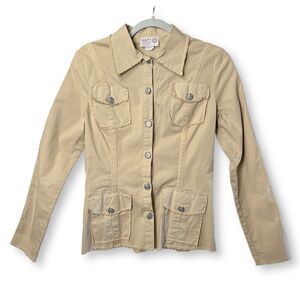 XCVI Wearables Lightweight Long Sleeve Military Jacket SIZE S Beige Shirt USA